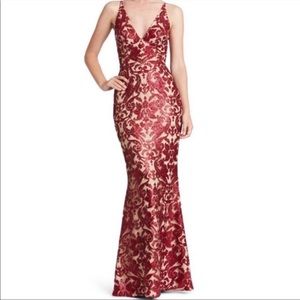 Dress the Population Karen red floral print sequin mermaid gown maxi dress Small